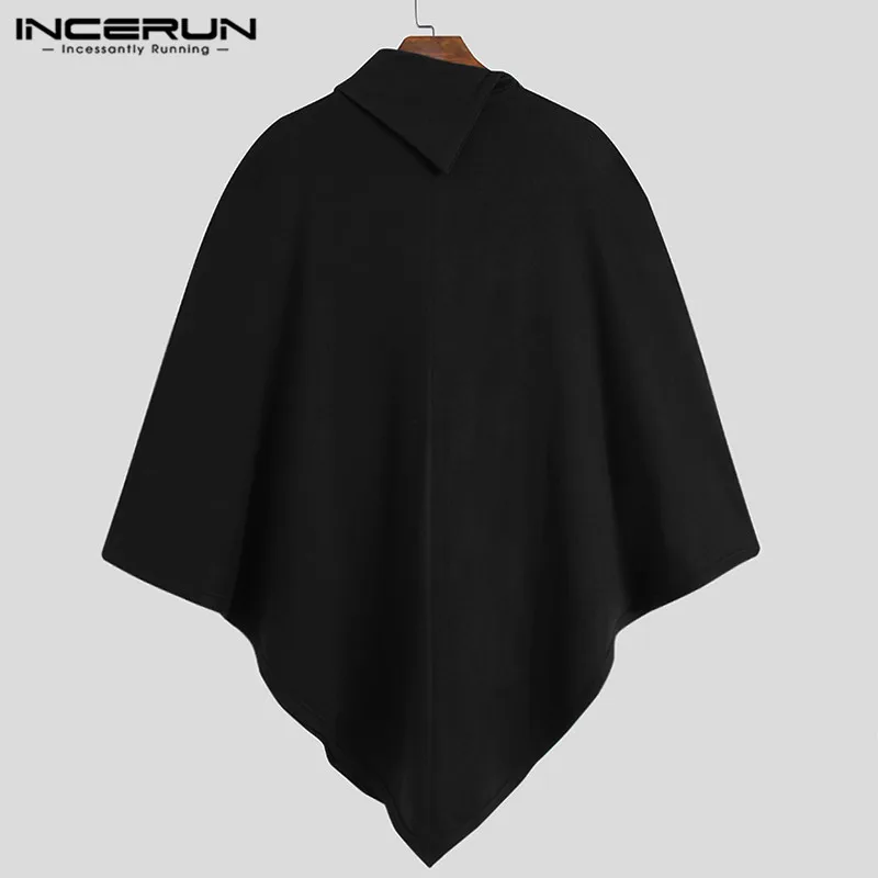 

INCERUN Fashion Men Cloak Solid Color Coats Turtleneck Loose Streetwear Chic Irregular Trench Casual Mens Ponchos 2021 Jackets