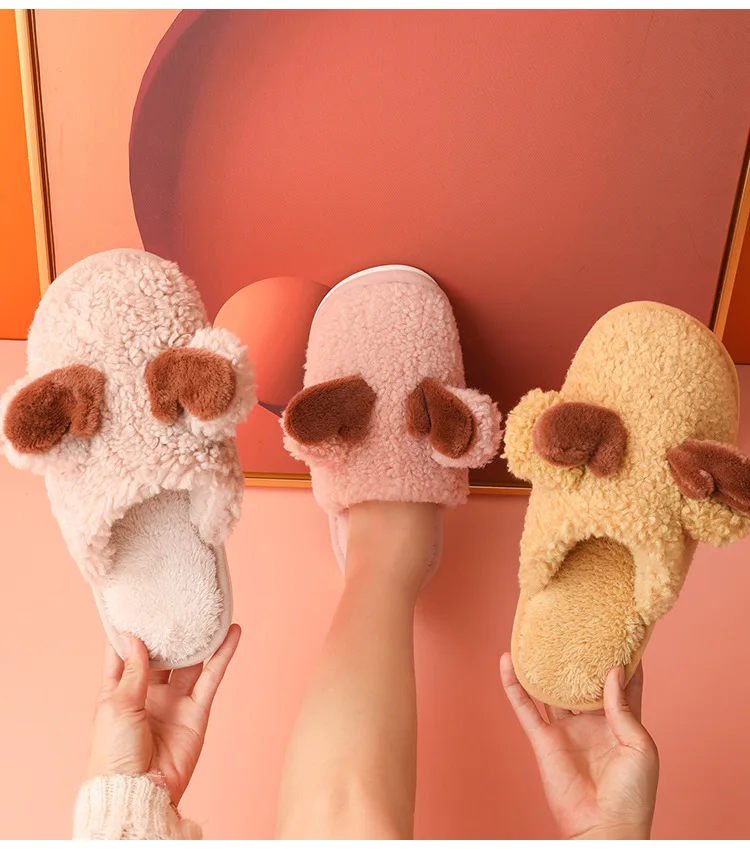 

Женские домашние тапочки, теплые плюшевые домашние тапочки, сезон осень-зима, женская обувь для дома, плоская подошва, мягкие тапочки для сп...