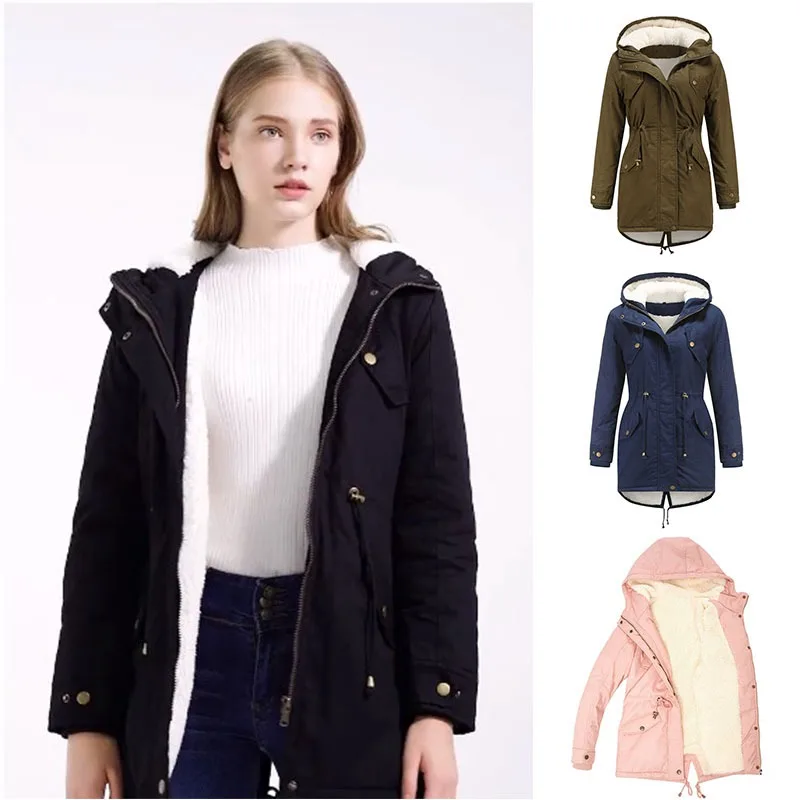 Parka Coat Jacket Winter Warm Women Fur Fleece Lined Hooded Thick Outwear Ladies