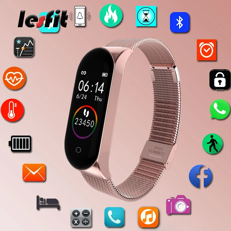 Роскошные Цифровые умные часы Lesfit из нержавеющей стали для мужчин и