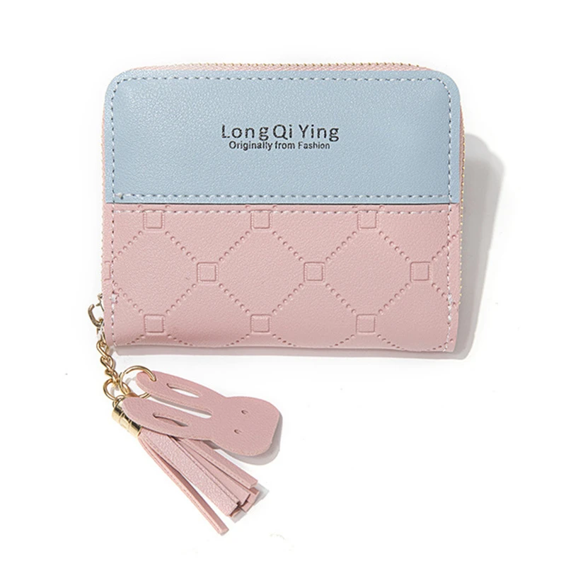 

Tassel Pu Leather Wallet Women Stitching Color Short Wallet Tassel Zipper Card Mini Female Wallet Women Short Zipper Wallet