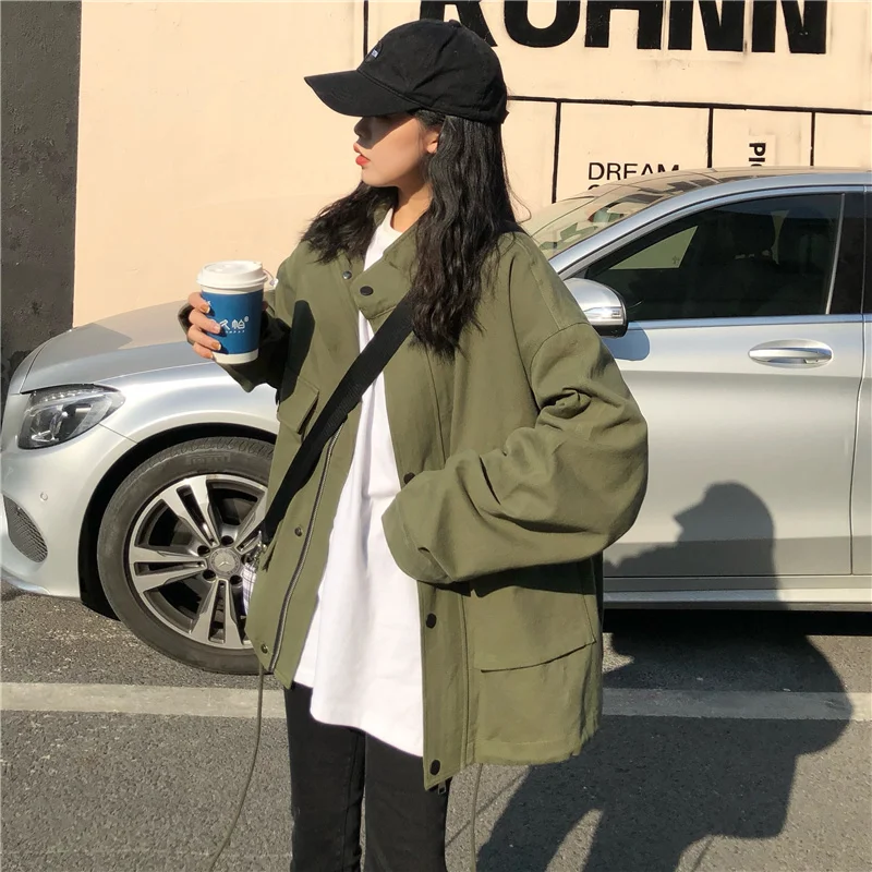 Женская куртка в стиле милитари Зеленая рабочая универсальная бейсбольная