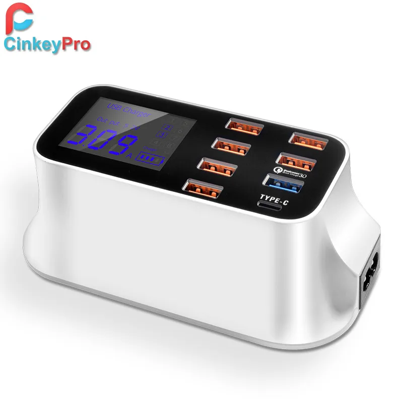 CinkeyPro LED дисплей 7 портов USB зарядное устройство с Type C для Samsung iPhone iPad планшет