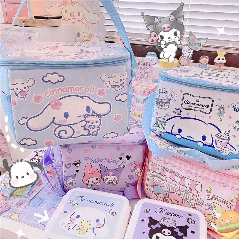 Kawaii Anime Lunch Bag Waterproof Pu Picnic Travel Thermal Breakfast Box Girls School Child Lunch Box Tote Food Bags