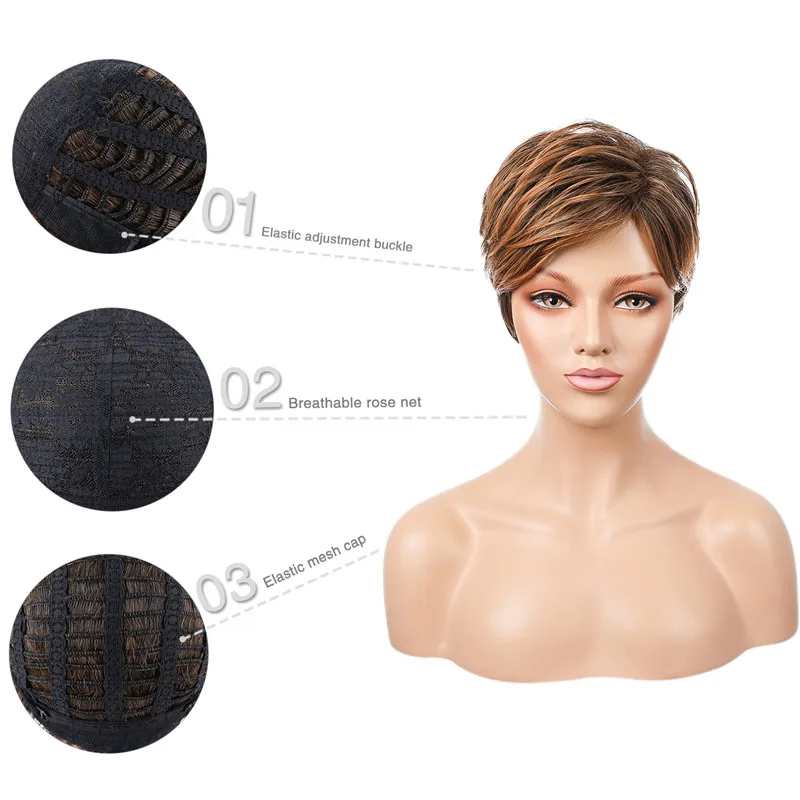 

Women Short Omber Light Brown Nature Wavy Wig Heat Resistant Fiber Synthetic Wig For Women Daily Party Use