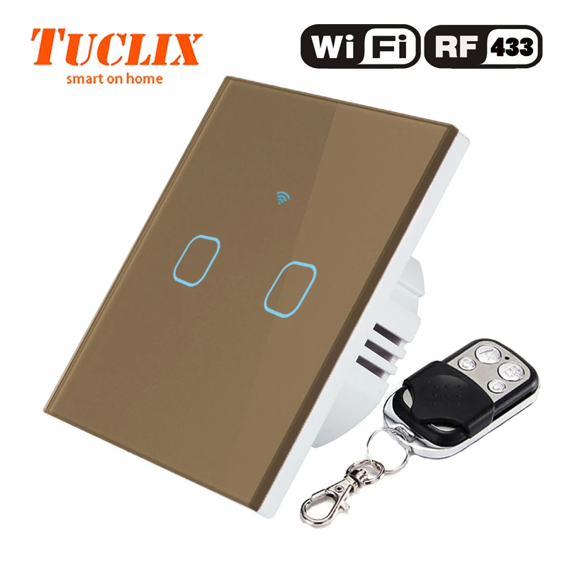 TUCLIX EU/UK настенный светильник с WiFi, 2 комплекта, 1 способ, 110-240 В, Кристальное стекло, панельный переключатель, водонепроницаемый, сенсорное управление - Цвет: WiFi-RF-02 Coffee-X
