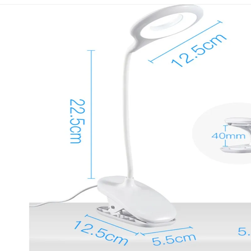 LED 3 Brightness Touch Dimming Reading Lamp USB Charging Plug-in White Eye Protection Student Clip-on Table Desk Bed Piano Light | Лампы и