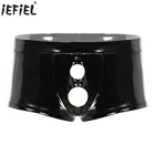 Сексуальное женское белье мужские блестящие трусы-боксеры шорты трусики латексные Лакированная кожа открытой передней с отверстием для пениса с вырезами Гей Нижнее белье