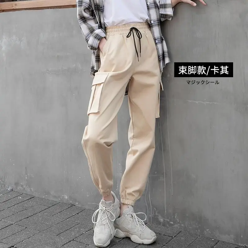 

Cotton Ankle Banded Working Pants Female Loose and Handsome Hip Hop Casual Summer Thin High Waist Nine Minutes of Pants