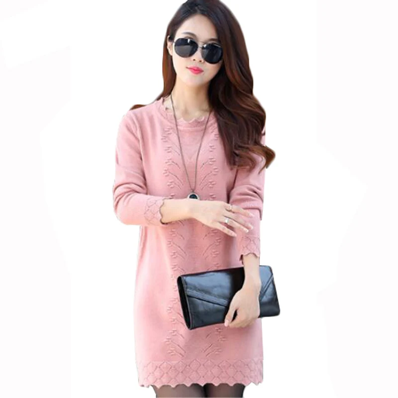 Women Sweaters Dress Pullovers 2020 New Autumn Winter Long Knitted Sweater Knitwear Female Sleeve Bottoming Dresses | Женская одежда