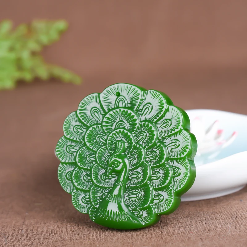 Китайская подвеска из натурального зеленого павлина нефритовое ожерелье ручная