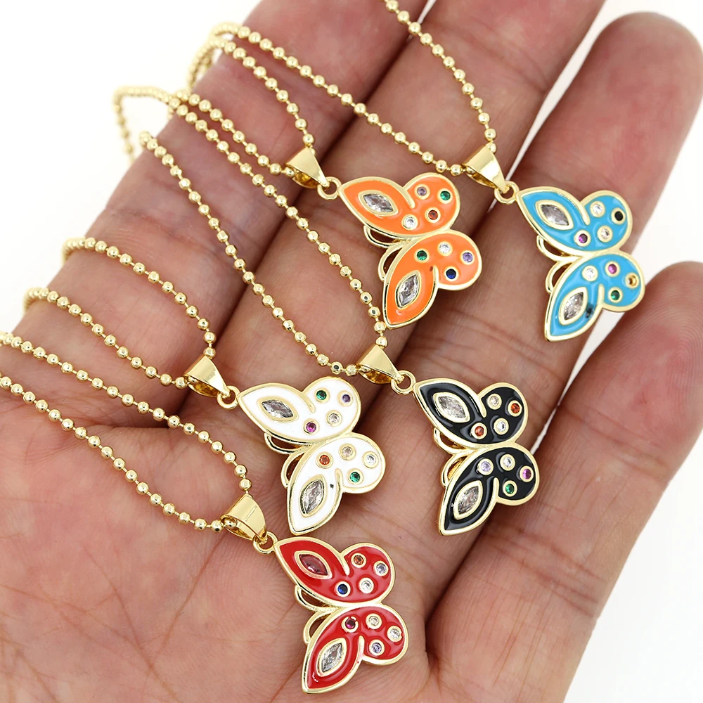 2021Korean Fashion Dripping oil Butterfly Pendant Necklace Golden Color Statement Jewelry Christmas Gifts Wholesale Dropshipping images - 6