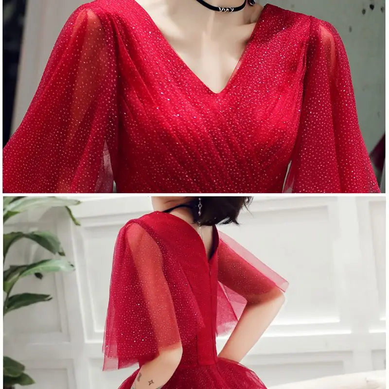 

Wedding Gowns Red Lady Party Dress Oriental Women's V-Neck Cheongsam Style Elegant Long Qipao Sexy Slim cheongsam dress