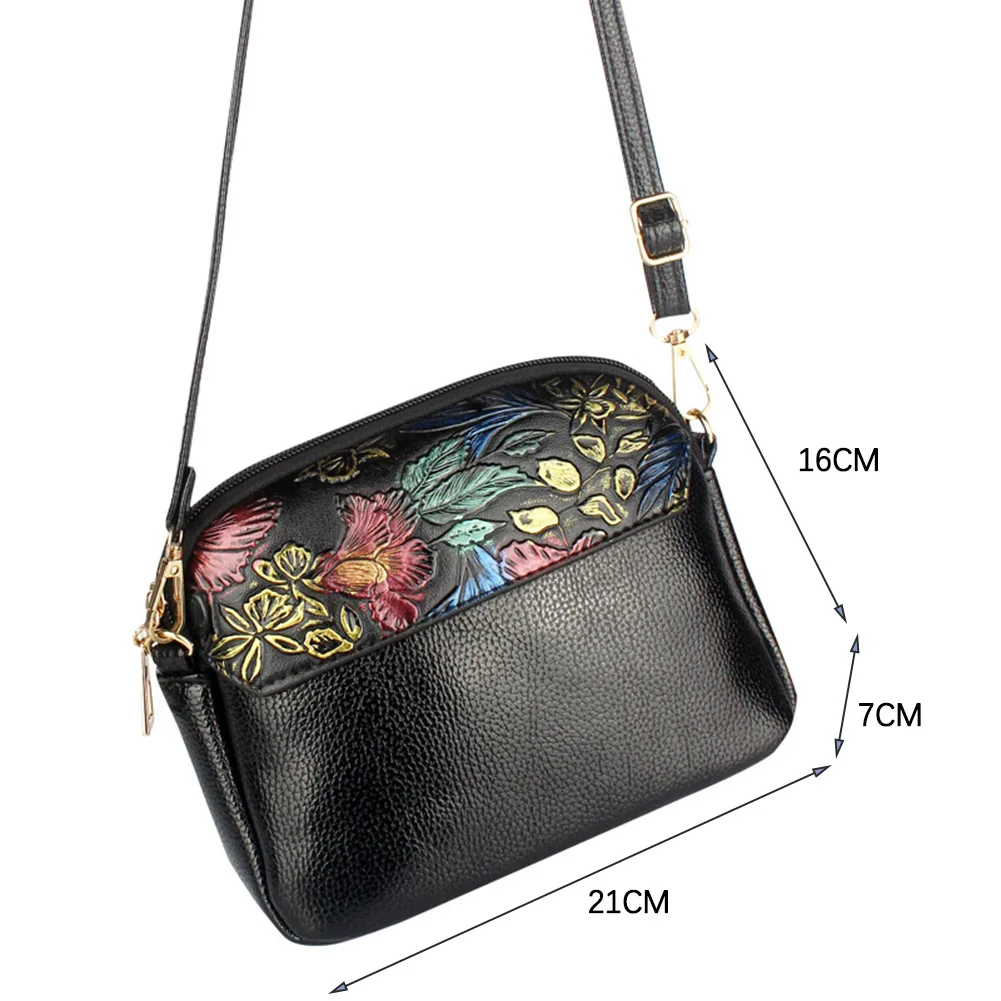 

Vintage Women's Bag Flower Printing Patchwork PU Leather Shoulder Crossbody Messenger Bag Casual Ladies Small Purse Handbags