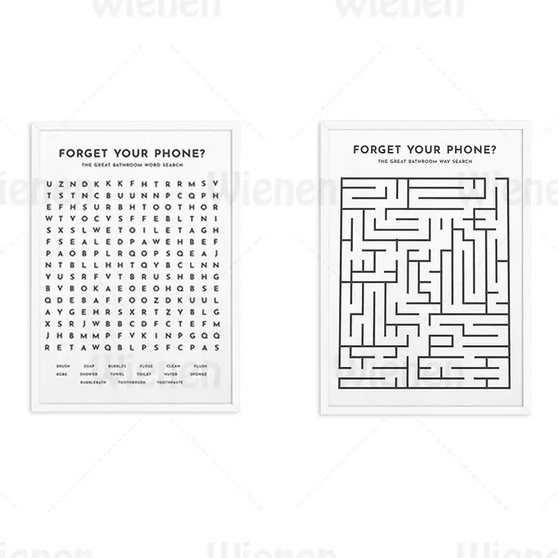 

Canvas Painting Black White Minimalist Wall Art Canvas Poster and Print Letters Maze Forget Your Phone Bathroom Word Quotes