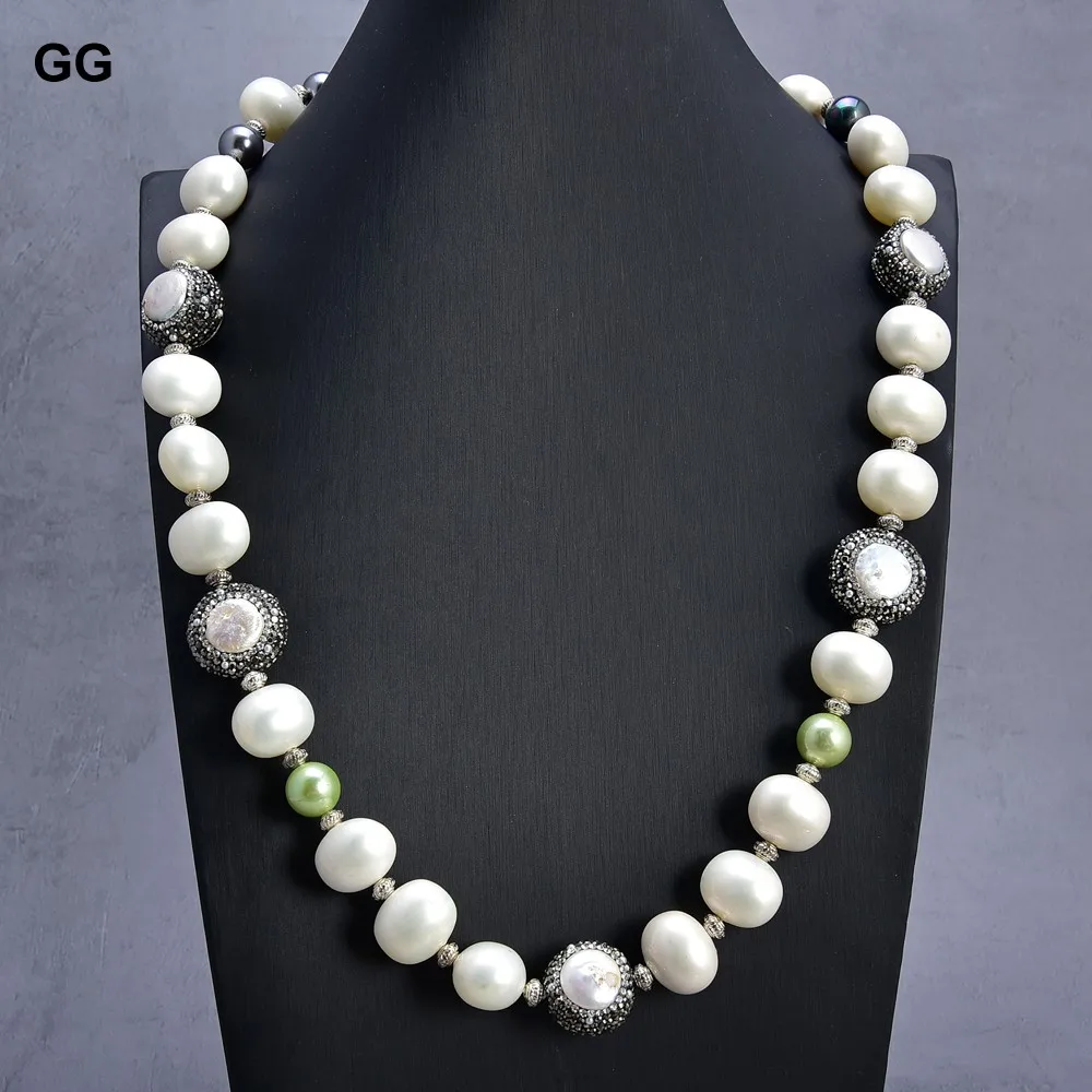 

GuaiGuai Jewelry 29'' Sea Shell Pearl Pearl Coin CZ Pave Connector Necklace