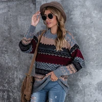 2021 autumn sweater vintage women new sweaters national wind knitted sweater diamond female pull over sweater women