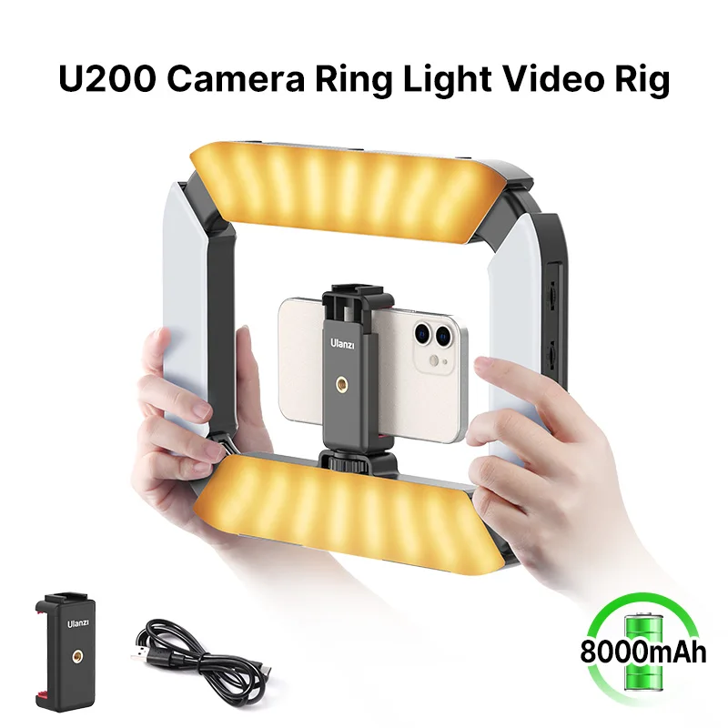 Suporte para Smartphone Recarregável para Vídeo Dslr com Cabo para Vlog U200 com Anel de Luz Ulanzi Led
