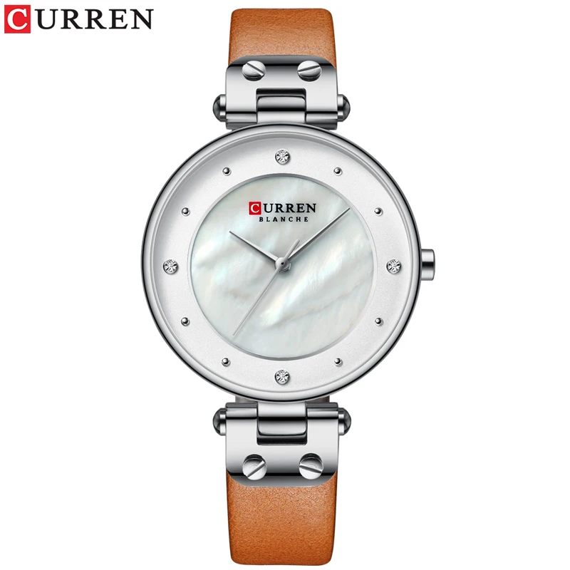 L silver white CURREN простые очаровательные часы со стразами для дам кварцевые часы кожа ремешок часы женские наручные часы платье женские часы - Цвет: L silver white