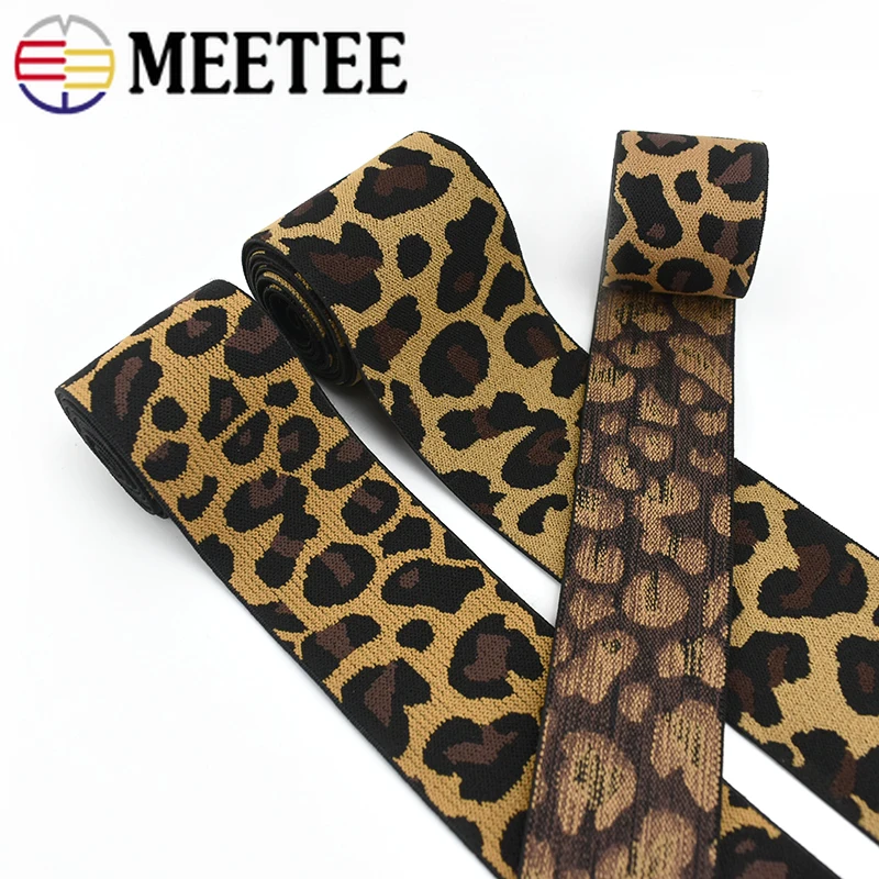15Yards Meetee 30-60mm Leopard Printed Elastic Band Pants Waist Ribbon Webbings Bags Trousers Rubber DIY Sewing |