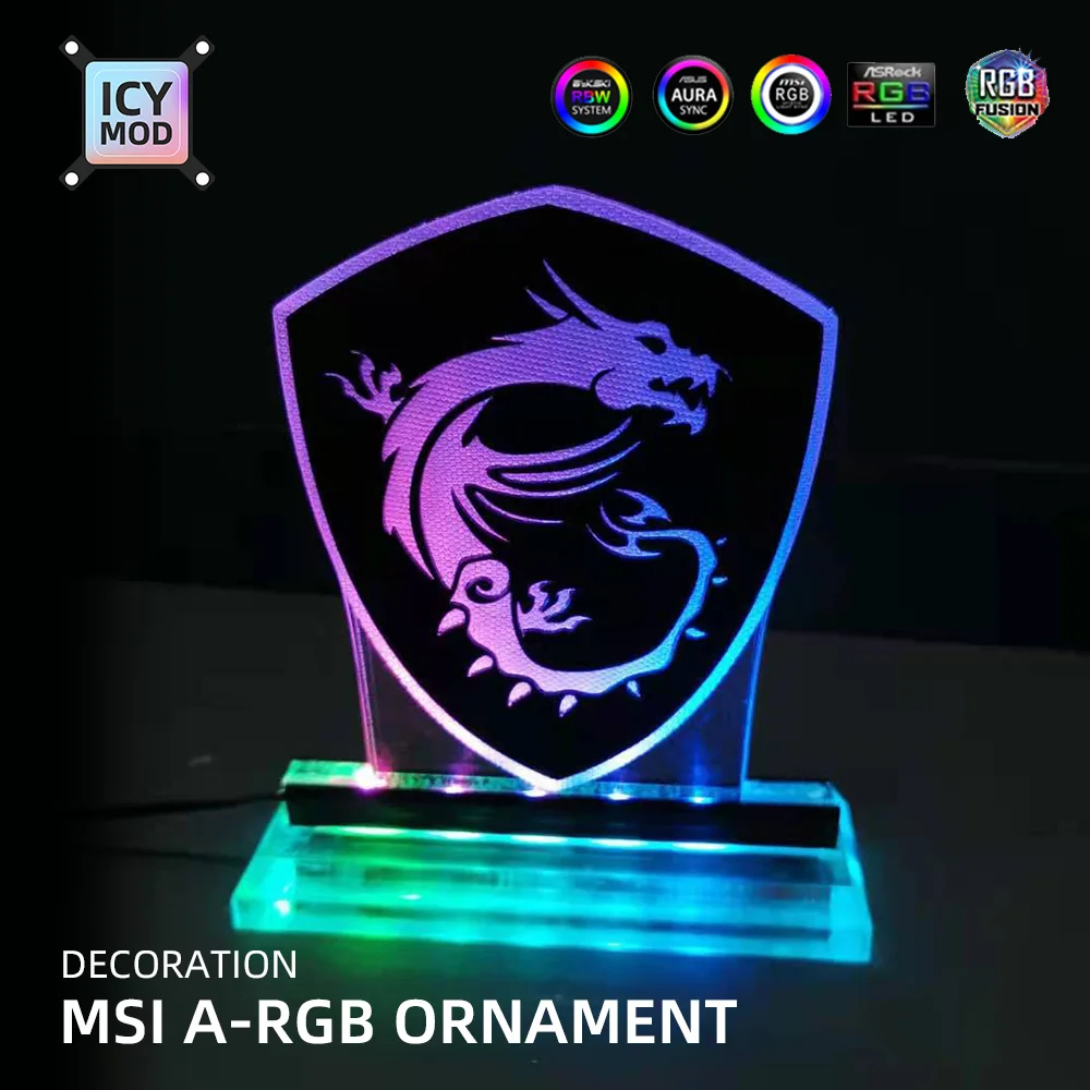 

MSI Gaming Figure A-RGB Rainbow LED Acrylic Lighting Panel 5V3Pin Mystic Lighting PC Water Cooling MOD Belief Dragon Decoration