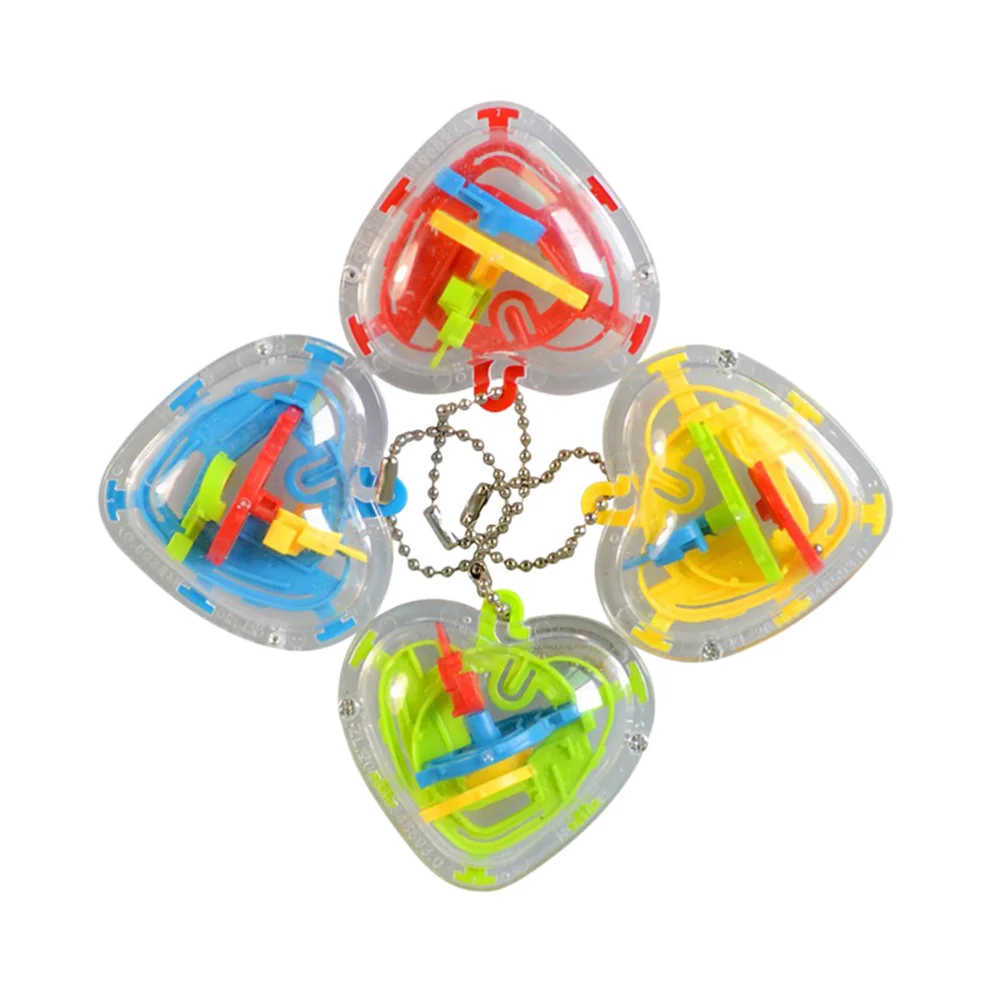 

4pcs 3D Maze Heart Shape 50 Challenging Barriers Puzzle Game Toy Intelligence Beads Maze Toys(Random Color)