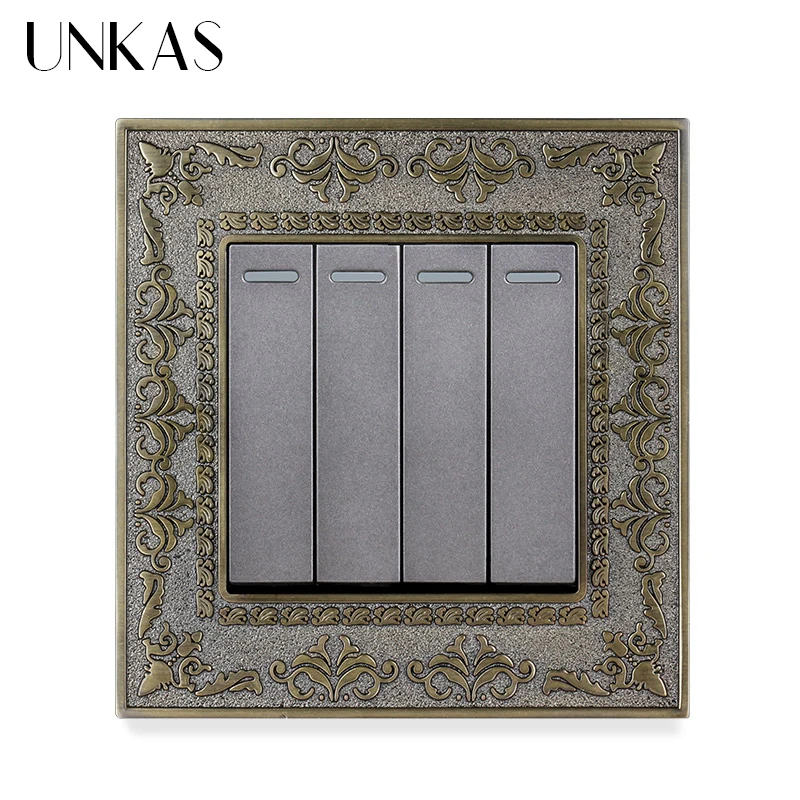 UNKAS 4 Gang 1 Way / 2 настенный светильник переключатель вкл./выкл. Серая 4D панель для