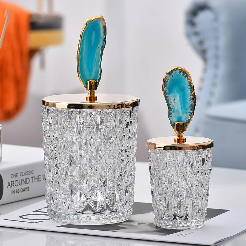 

European style golden deer head decoration crystal glass storage jar with lid candy jar storage jar home decoration ornaments