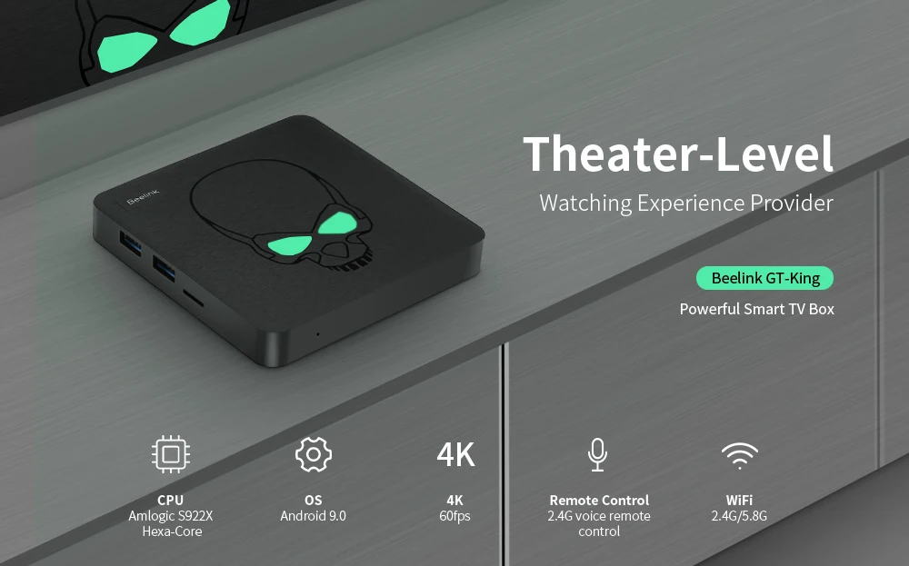 Beelink GT-King Android 9,0 tv Box Amlogic S922X 4 Гб 64 Гб 2,4G голосовой пульт дистанционного управления 1000 Мбит/с 4K HD 2,4G+ 5,8G WiFi USB3.0