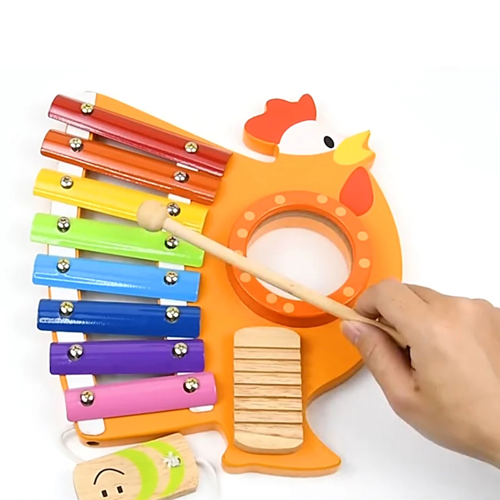 

3 in 1 Wooden Eight-Tone Rooster Xylophone Colorful Kids Musical Toy Hand Knock Instrument Baby Early Learning Educational Toys