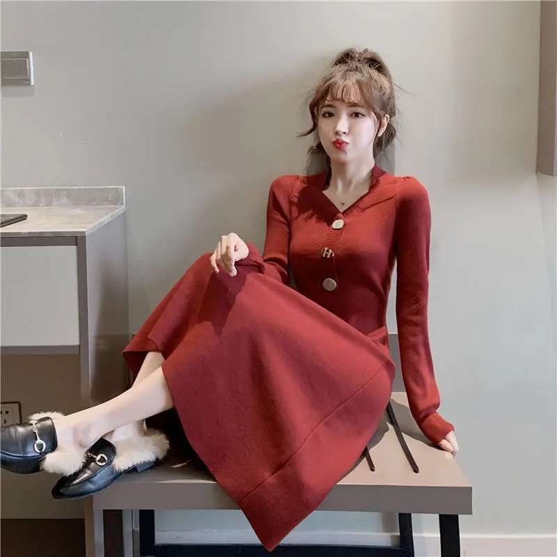 

Slim slimming knitted sweater dress women 2021