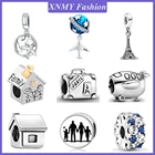 XNMY новые подвесные бусины для семейного путешествия, рюкзака, самолета, башни, подходят к оригинальным шармам Pandora, серебряный браслет, сделай сам, Женские Ювелирные изделия