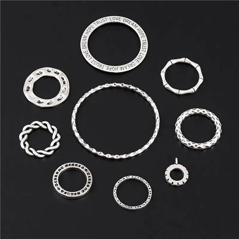 18 шт. смешанных серебряных цветов полые круглые очаровательные геометрические