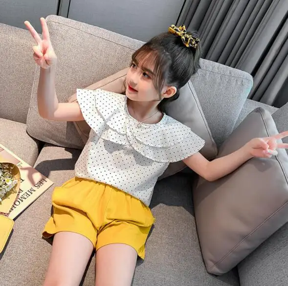 Детский комплект одежды для девочек летняя футболка и шорты с принтом без