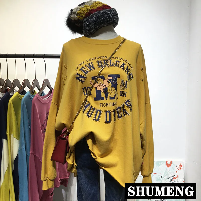 Модная женская индивидуальная рваная Толстовка свободного кроя в стиле хип-хоп