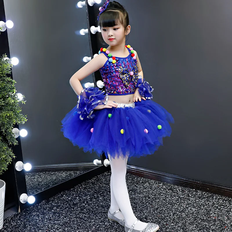 

Children's jazz dance costume female tutu princess dance costume chorus sequins kids dance costumes