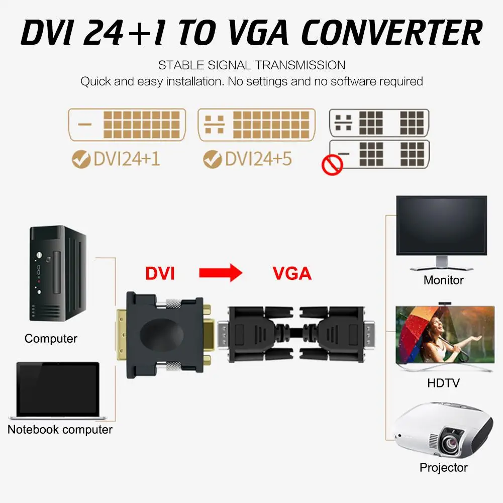 DVI24 1 в VGA конвертер цифро аналоговый сигнал графический адаптер 5 с чипом| |