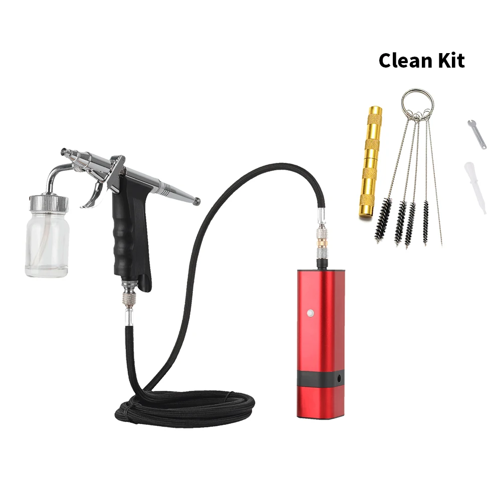 Mini Compressor Set Red Machine with Siphon Trigger Type Spray Gun for Art Model Body Paint Artist Makeup Nail Tattoos Cake Tool