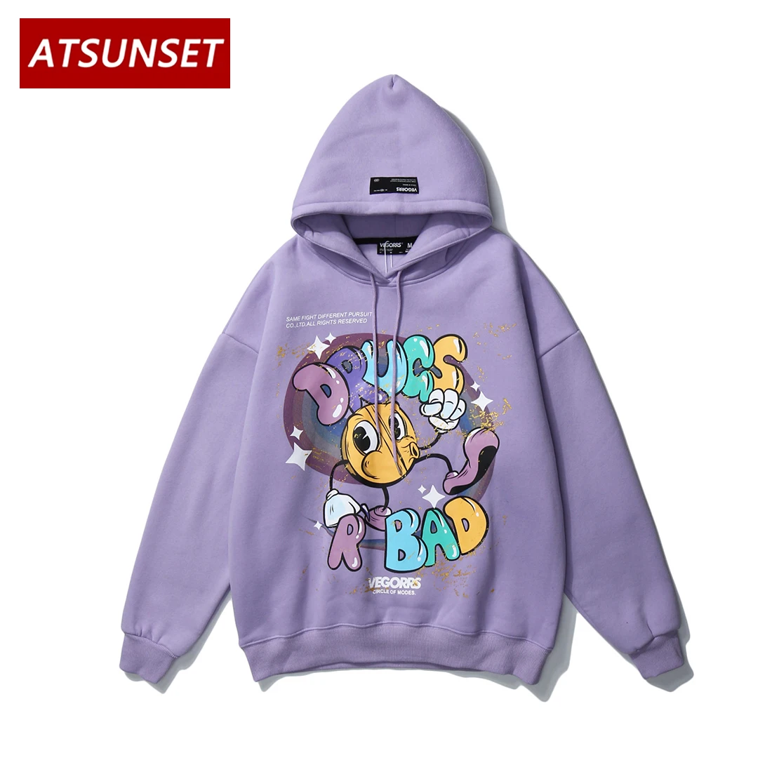 

ATSUNSET Streetwear Harajuku Hoodie Pullover Oversized Hip Hop Hoodie Sweatshirt Autumn Cotton Cartoon Anime Drugs R Bad Hoodie