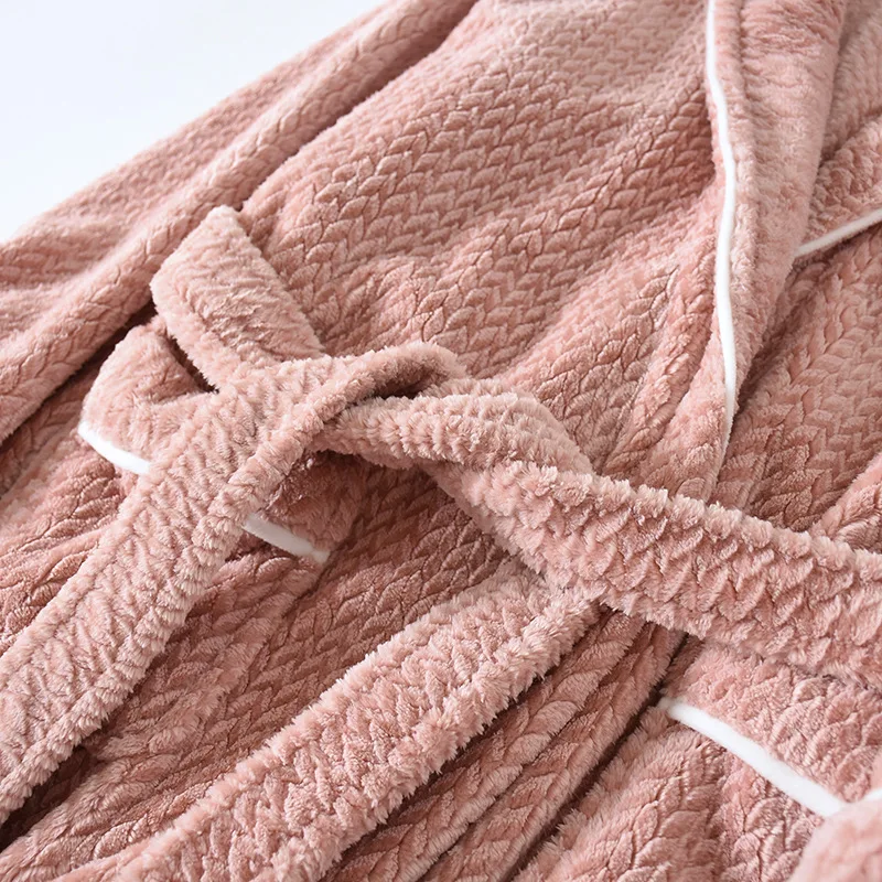 Flannel Long Homewear warm Winter Robe Cotton Kimono Gown Couple Soft Nightwear Sleepwear Thicken Bathrobe Nightgown