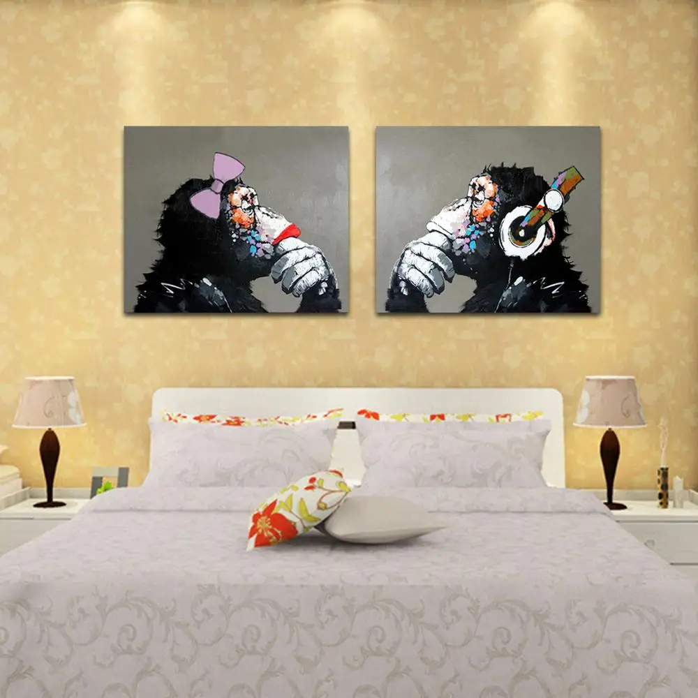 

Hand Painted Cool Monkey Canvas Oil Paintings Wall Art for Living Room Home Wall Decor Animals Pictures for Kids Room Art Decor