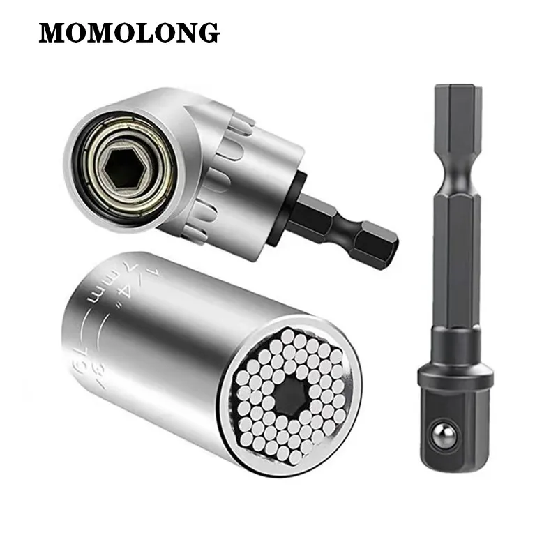 

7mm-19mm 3Pcs Universal Socket Ratchet Wrench Power Drill Adapter & 105 Degree Right Angle Driver Extension Power Drill Tools