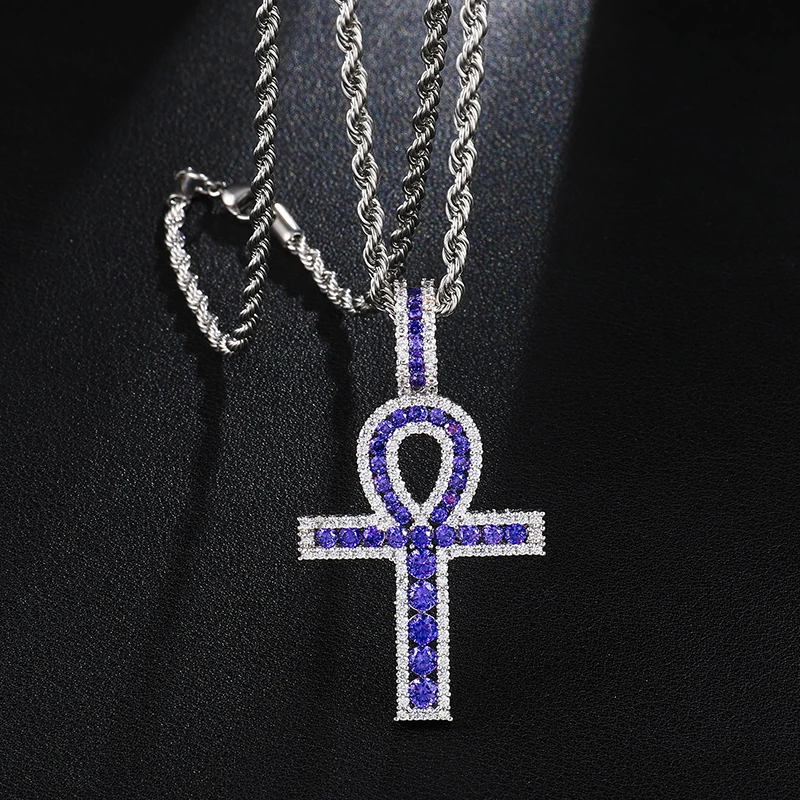 Hip Hop Ankh Copper Cross Pendant Necklace Micro Pave CZ Stones Egyptian Style Prayer &amp Pendants For Men Women Party | Украшения и