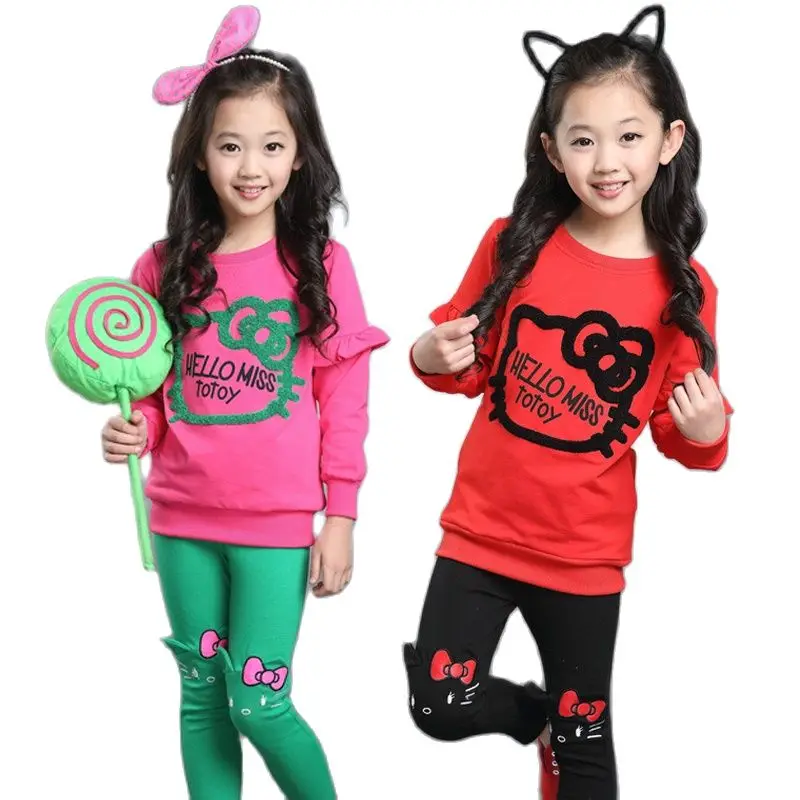 Комплект одежды для девочек рубашка с котом + леггинсы осенний костюм из 2