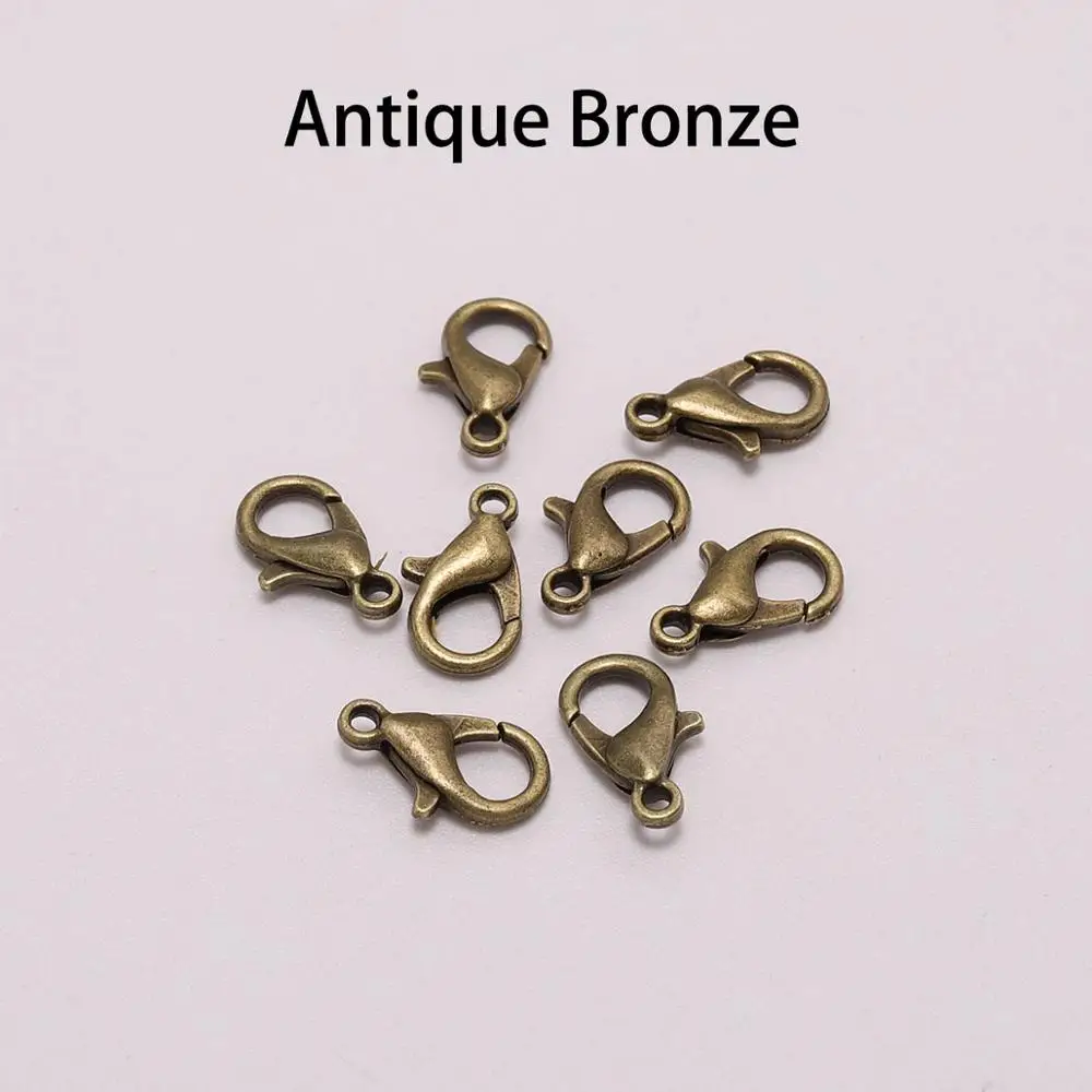 Bronze 50 шт./лот, 12*6 мм, фурнитура для ювелирных изделий, сплав, античная бронза, золото, серебро, застежка-карабин, крючки для DIY, ожерелье, браслет, цепь, аксессуар - Цвет: Bronze