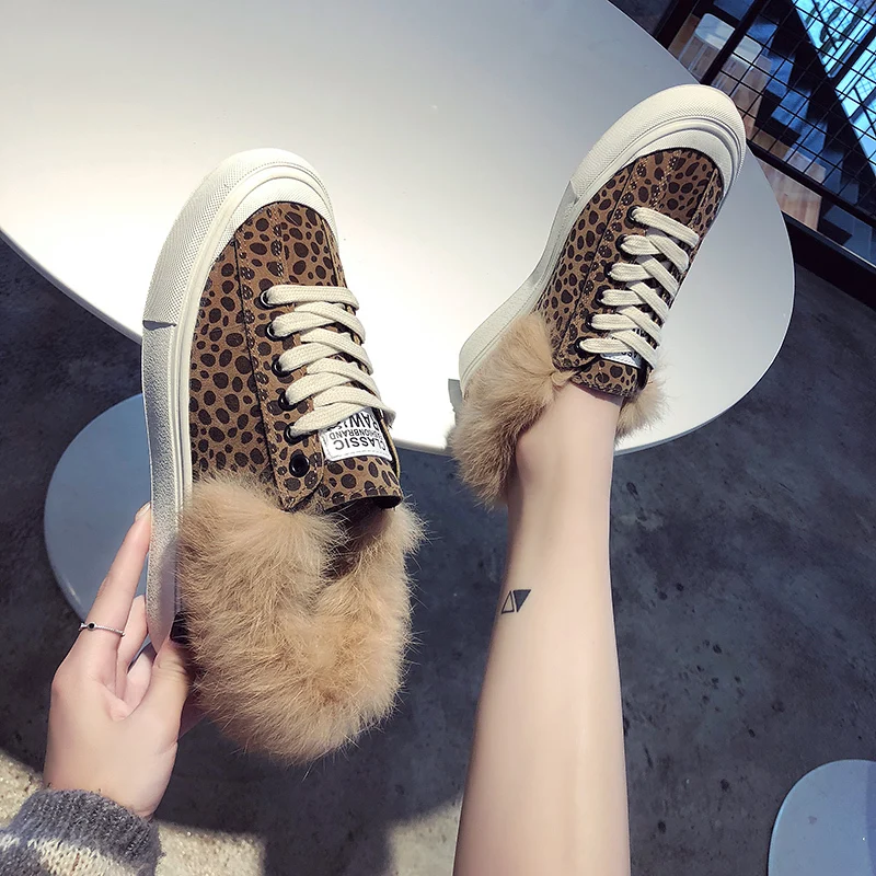 Женская обувь женские зимние ботильоны леопардовые кроссовки с кроличьим мехом