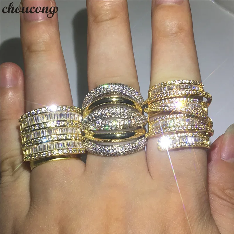 Choucong кольцо ручной работы с большим обещанием желтое золото AAAAA циркониевое