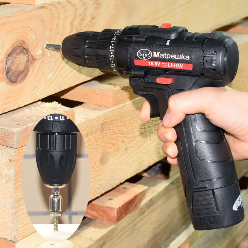 

16.8V Household Cordless Electric Screwdriver Handheld Lithium-Ion Cordless Power Tool Rechargeable Mini Electric Drill