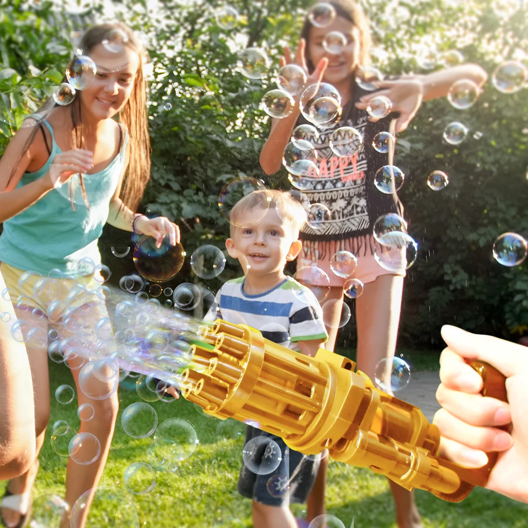 

Outdoor Wedding Bubble gum kids Kids Gatling Bubble Gun Toys Summer Automatic Soap Water Bubble Machine For Children