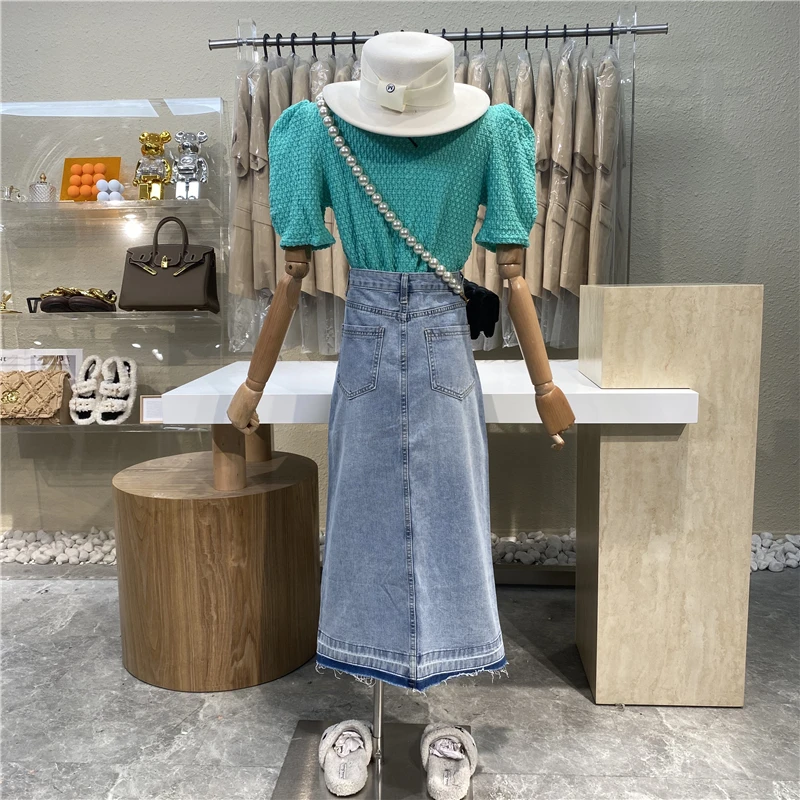 

Brand Original Design 2021 High Waist Old Washed Denim Skirt Split Joker Slim Hip Skirt Retro Skirt